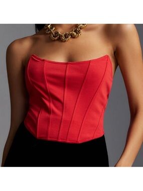 Anthropologie Corset Top Back Zip Flexible Boning Corset Cherry Red Size Large